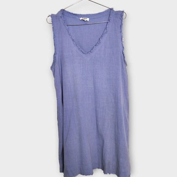 Umgee Womens Dress Sz Medium Blue Chambray Raw Edges Pockets Cottagecore Casual - Picture 1 of 14